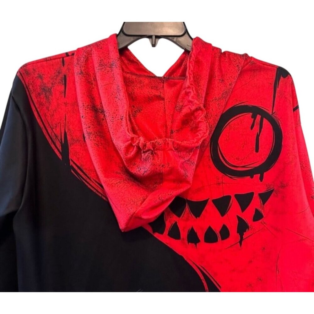 Mens Red & Black Graphic Hoodie With Smiling Faces Design Size L Polyester & Spa - Picture 6 of 9